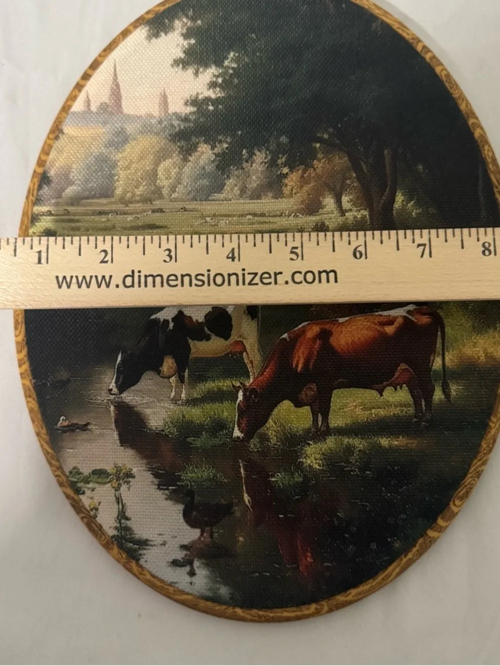 Paintings of (2) Pastoral Country Landscape Scenery Wall Art Decor Cows Oval EUC